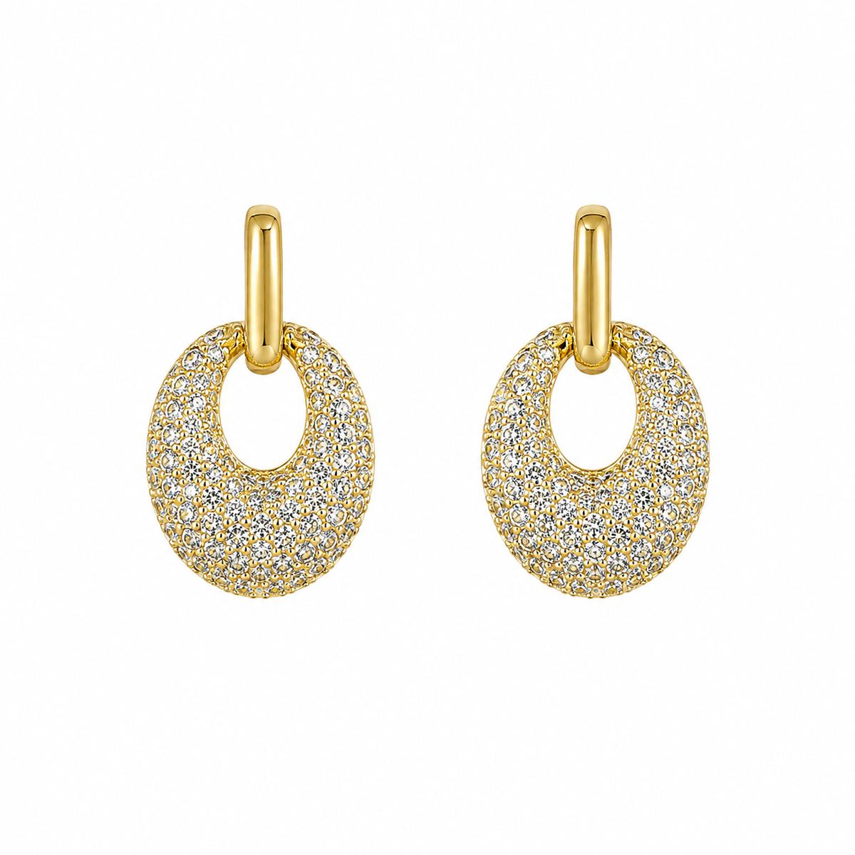 Gold Pavé Oval Drop Hoop Earrings for Women