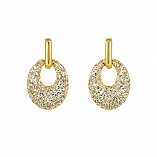 Gold Pavé Oval Drop Hoop Earrings for Women