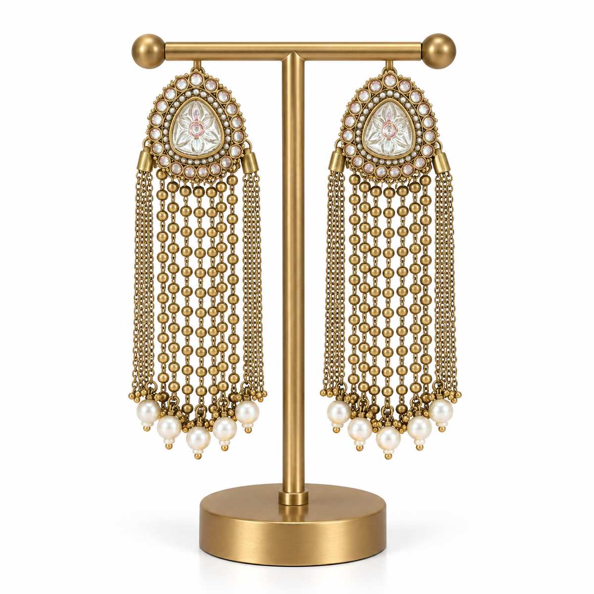 Gold Pearl Beaded Chain Drop Earrings for Women