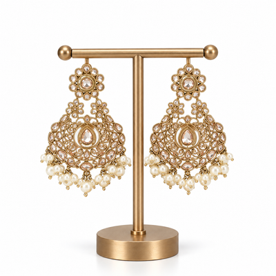 Gold Pearl Crystal Chandelier Drop Earrings for Women