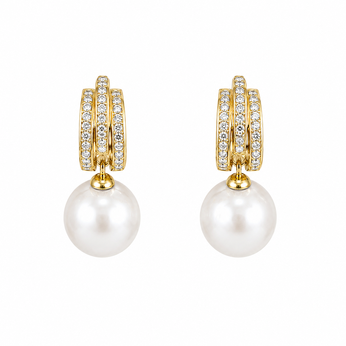 Gold Pearl Drop Hoop Earrings