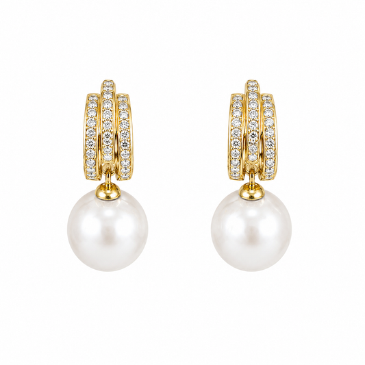 Gold Pearl Drop Hoop Earrings
