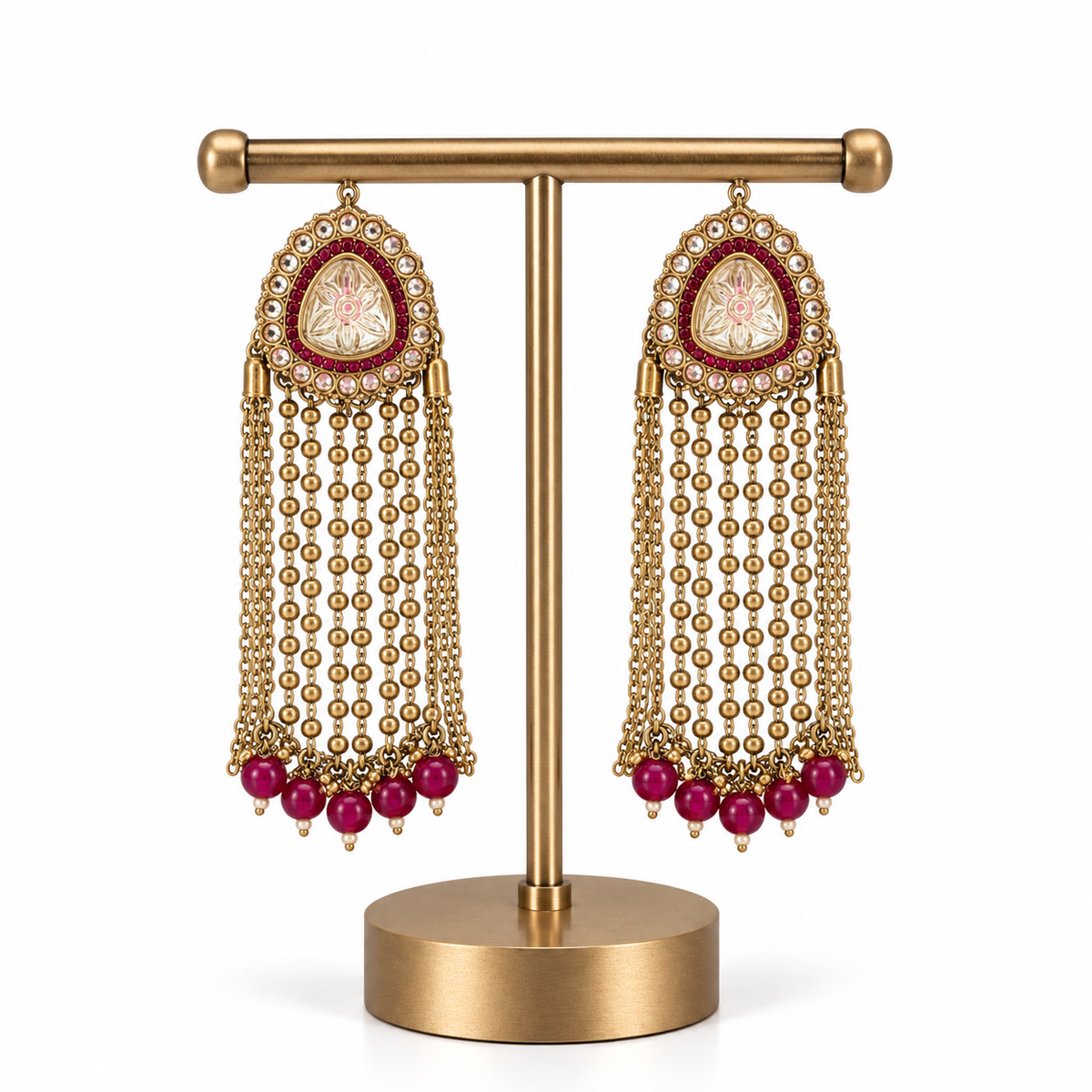 Gold Pink Pearl Beaded Chain Drop Earrings for Women