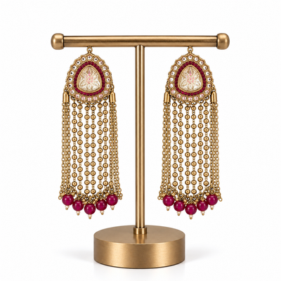 Gold Pink Pearl Beaded Chain Drop Earrings for Women