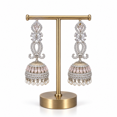 Gold Pink Pearl Jhumka Drop Earrings for Women