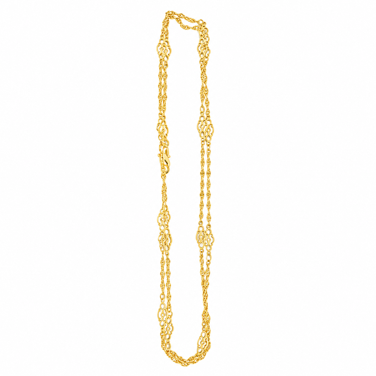 Gold Plated Ornate Pattern Long Chain Necklace