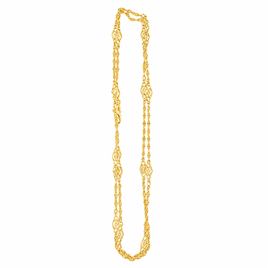 Gold Plated Ornate Pattern Long Chain Necklace