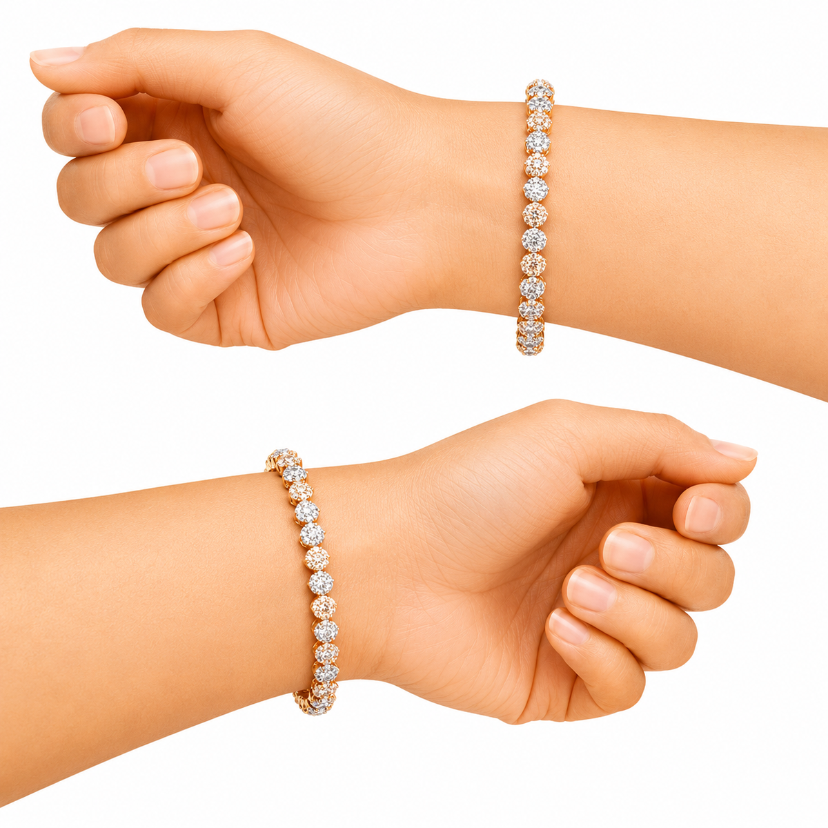 Gold Round Stone Tennis Style Bangles for Women