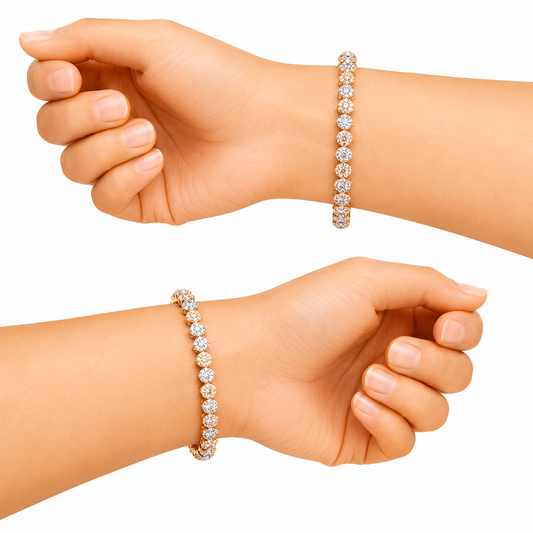 Gold Round Stone Tennis Style Bangles for Women