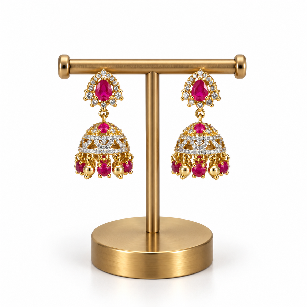 Gold Ruby Crystal Jhumka Drop Earrings for Women