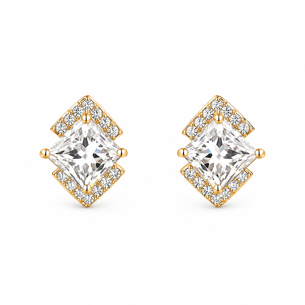 Gold Square Crystal Stud Earrings for Women