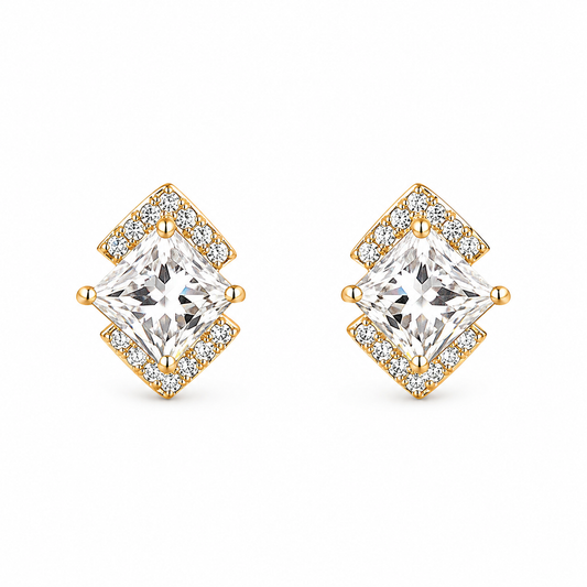Gold Square Crystal Stud Earrings for Women