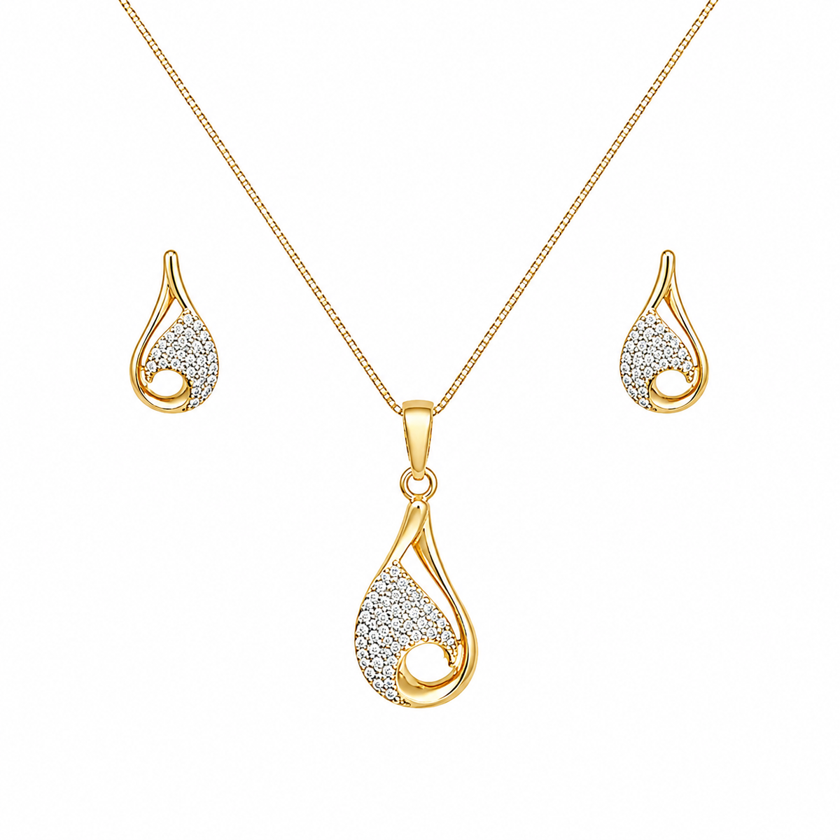 Gold Teardrop Crystal Pendant Necklace Set