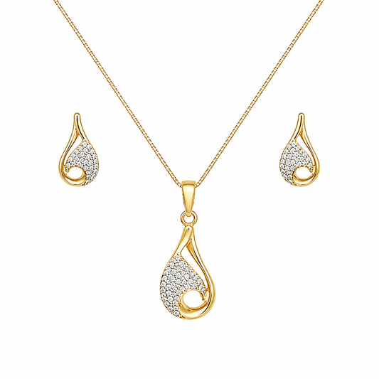 Gold Teardrop Crystal Pendant Necklace Set