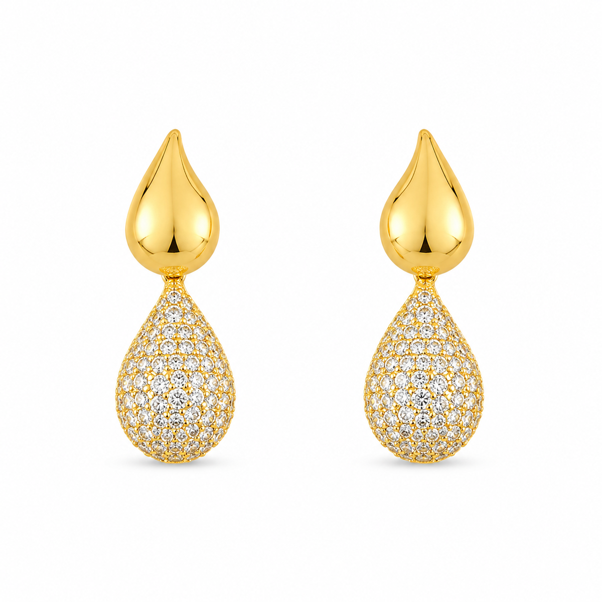 Gold Teardrop Drop Earrings with Crystal Detailing