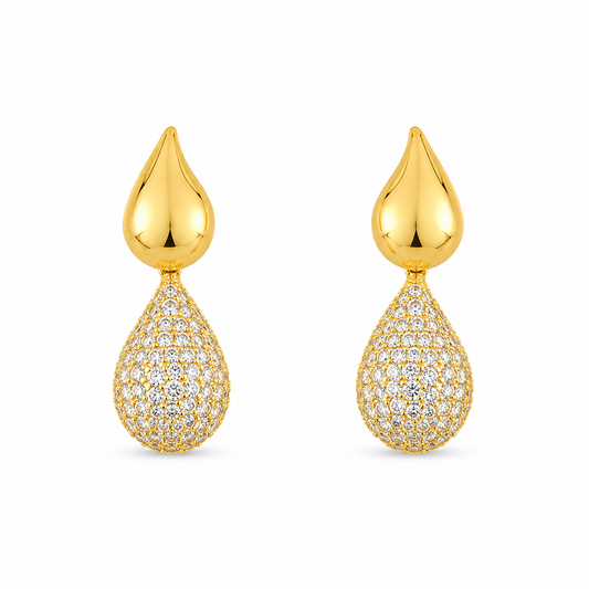 Gold Teardrop Drop Earrings with Crystal Detailing