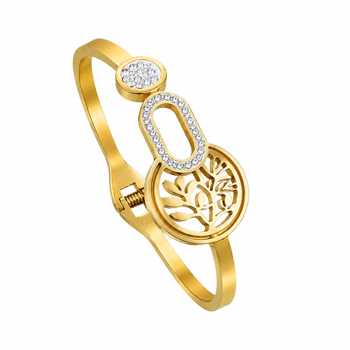 Gold Tree of Life Crystal Accent Cuff Bracelet