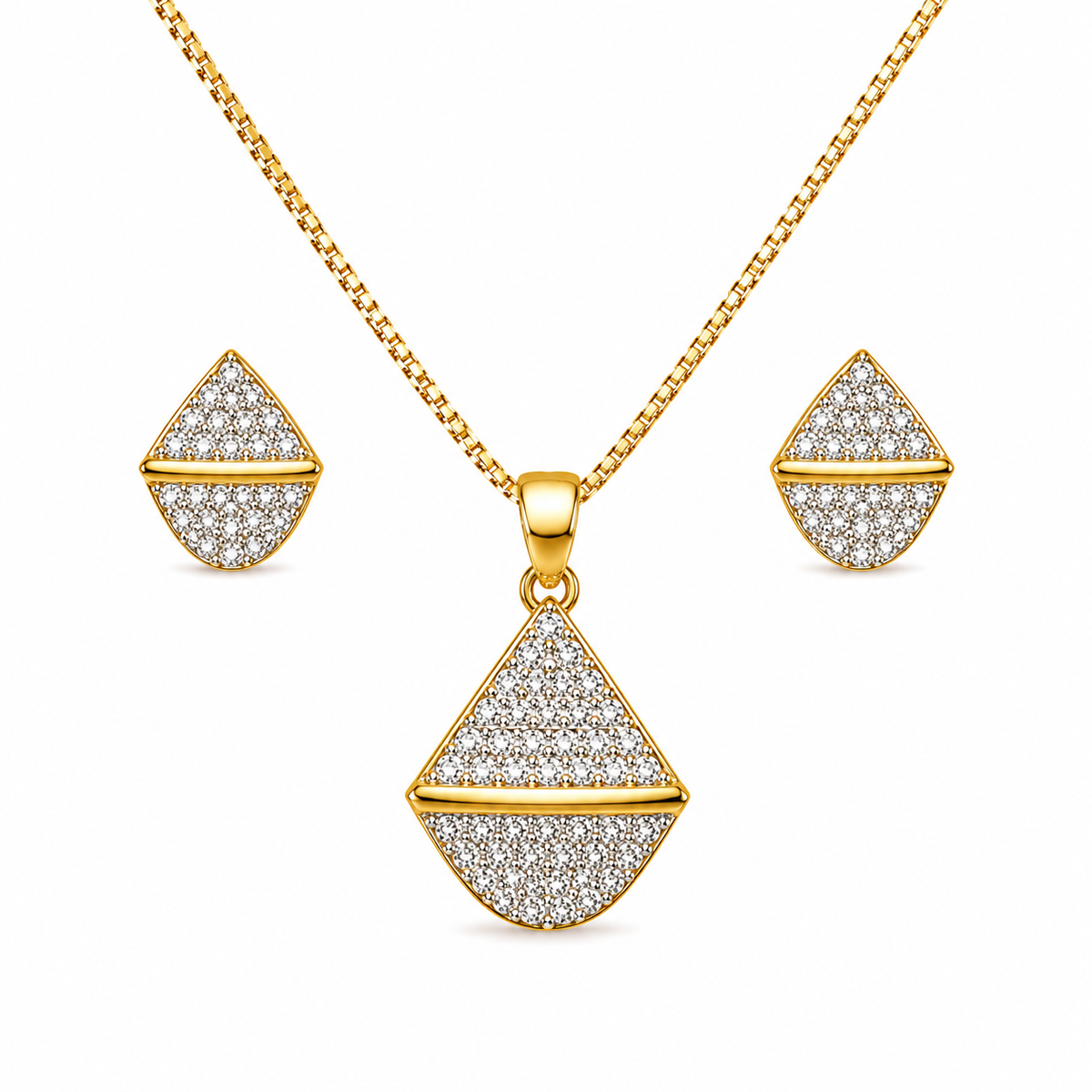 Gold Triangle Crystal Pendant Set