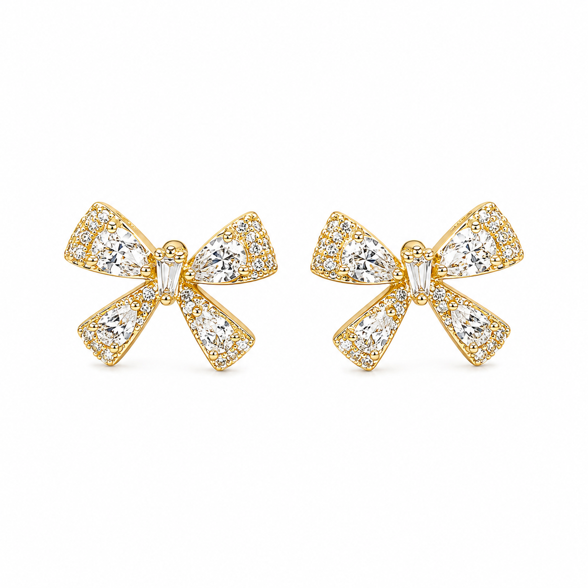 Gold Crystal Bow Stud Earrings