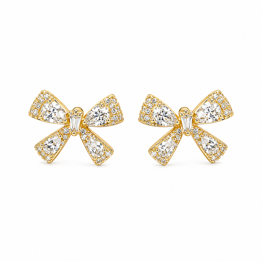 Gold Crystal Bow Stud Earrings