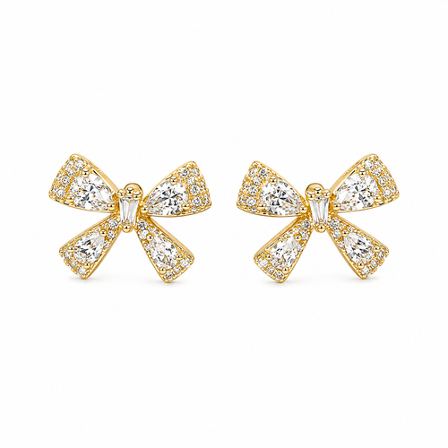 Gold Crystal Bow Stud Earrings