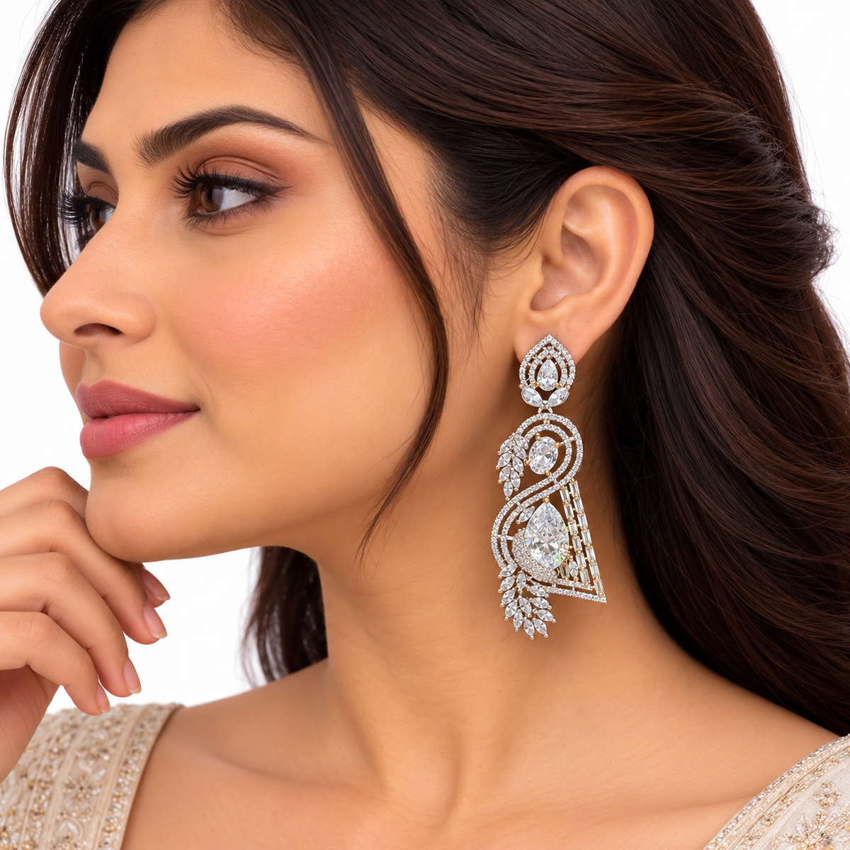 Gold Crystal Leaf Design Drop Earrings for Women