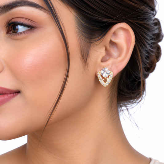 Gold Geometric Crystal Stud Earrings for Women