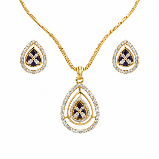 Gold Purple Teardrop Pendant Set