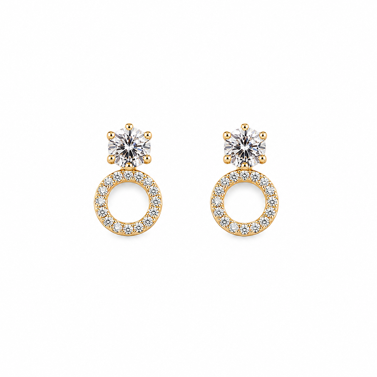 Gold Solitaire Crystal Hoop Drop Earrings