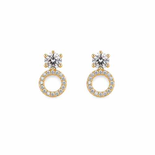 Gold Solitaire Crystal Hoop Drop Earrings
