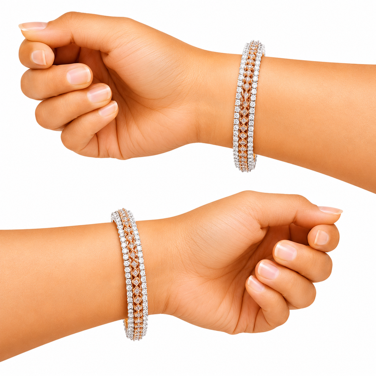 Gold and Silver Diamond Pattern Designer Bangles for Women
