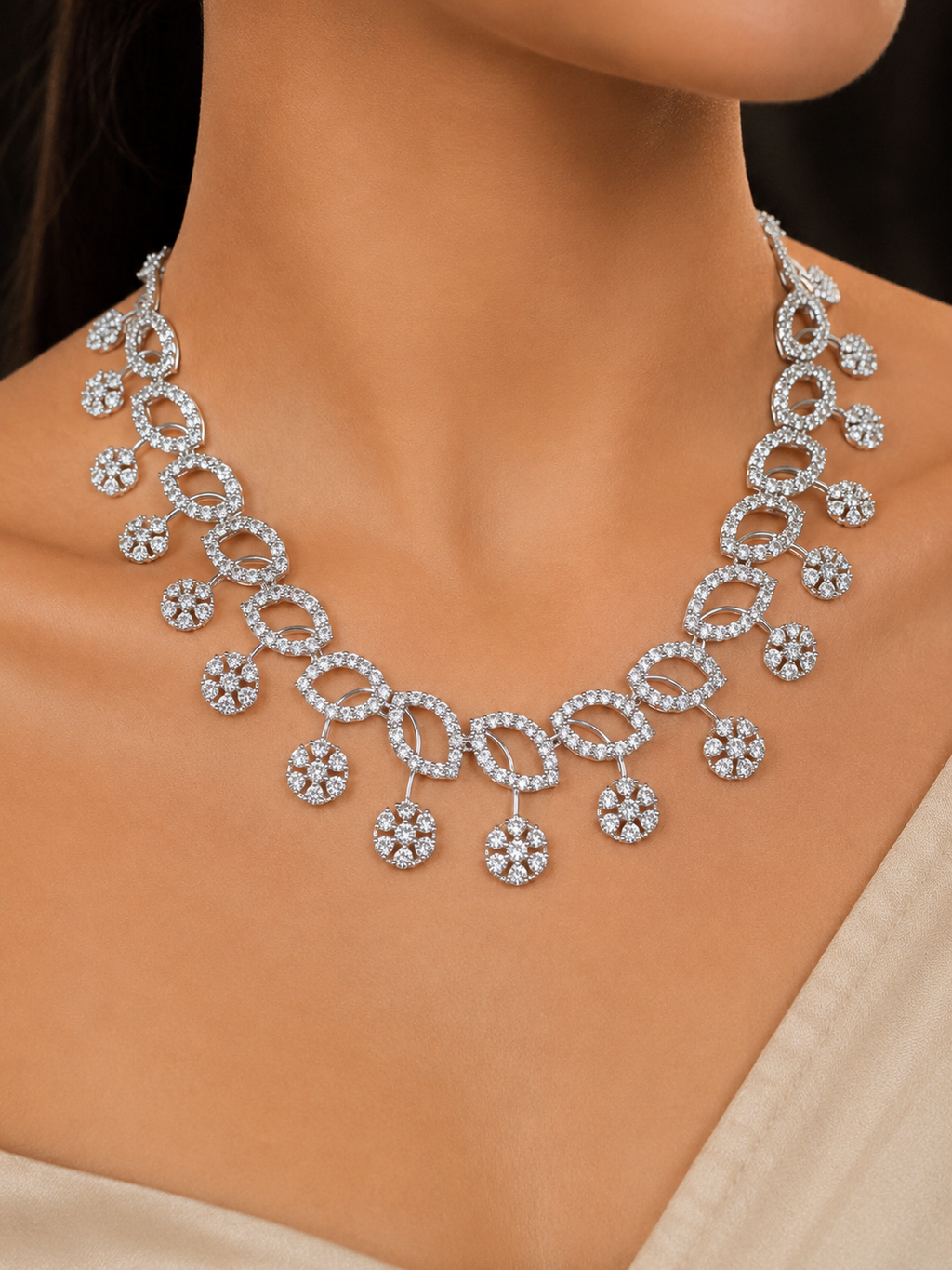 Ankuna Floral Diamond Necklace Set