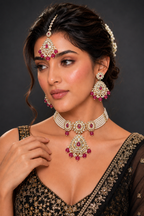 Ankuna Ruby Royale Pearl Bridal Necklace Set