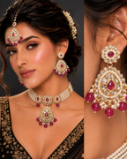 Ankuna Ruby Royale Pearl Bridal Necklace Set