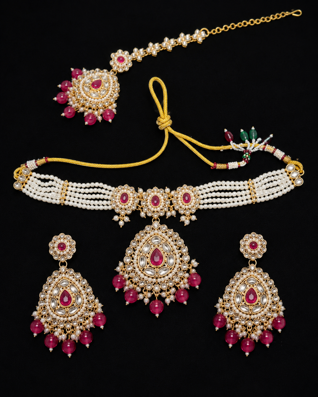 Ankuna Ruby Royale Pearl Bridal Necklace Set