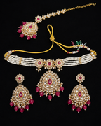 Ankuna Ruby Royale Pearl Bridal Necklace Set