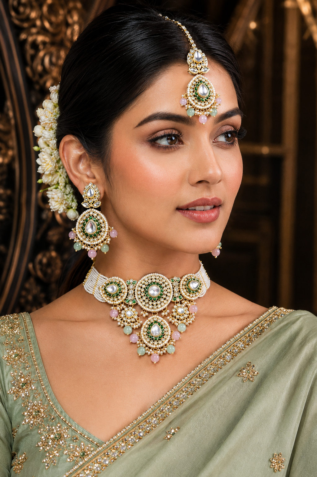 Ankuna Emerald Pearl Heritage Choker Set