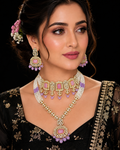 Ankuna Blush Crystal Pearl Layered Choker & Pendant Necklace Set
