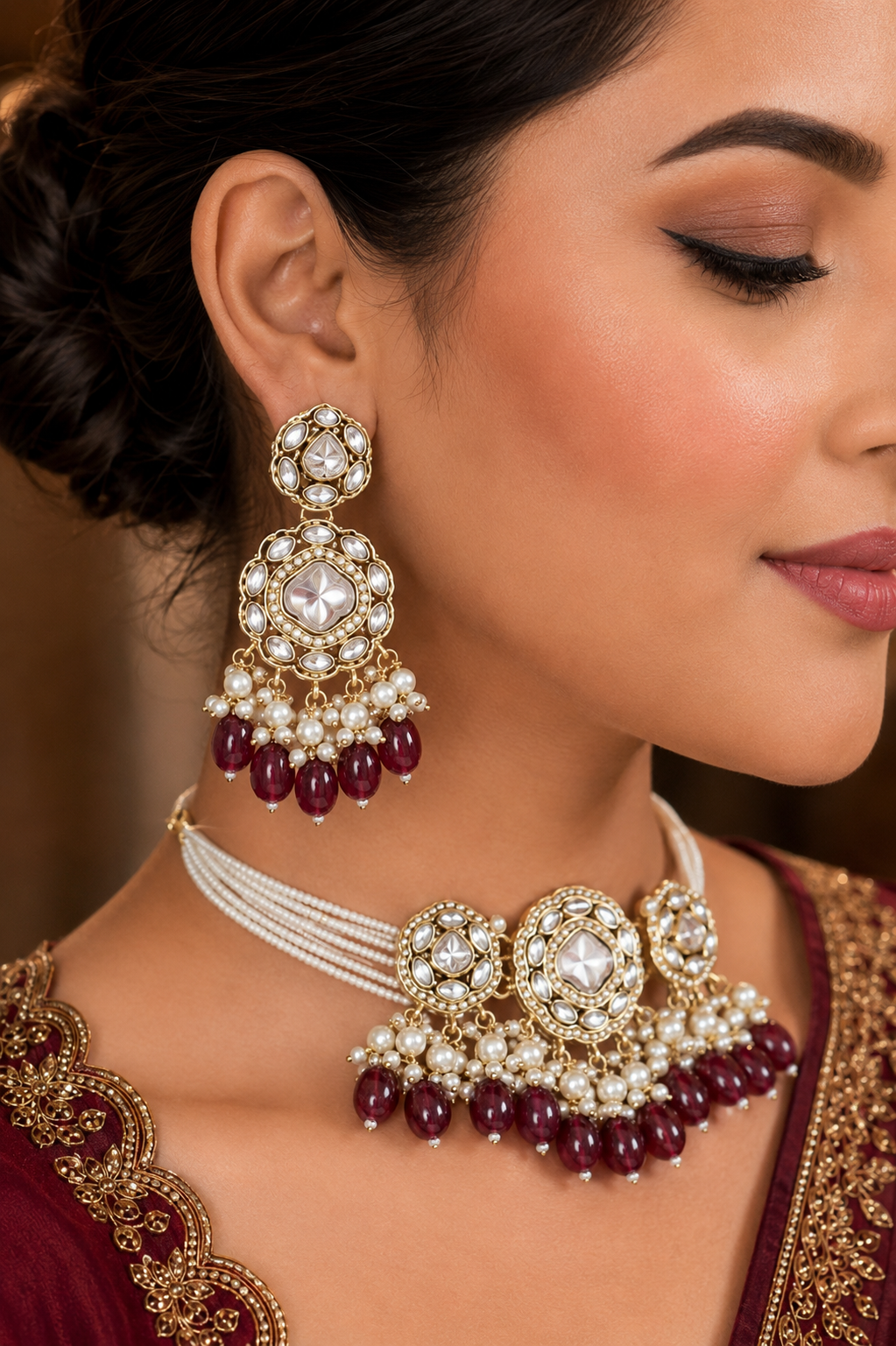 Ankuna Ruby Pearl Heritage Choker Necklace Set