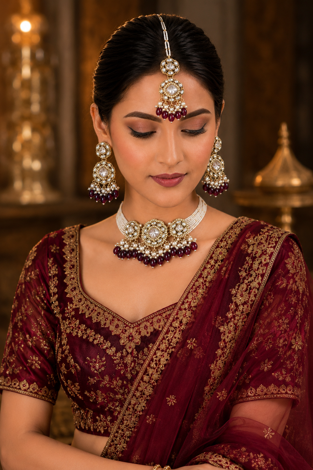 Ankuna Ruby Pearl Heritage Choker Necklace Set