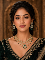 Ankuna Emerald Pearl Teardrop Necklace Set with Earrings