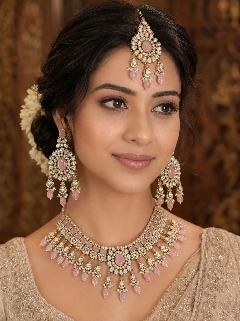 Ankuna Blush Crystal Floral Necklace Set