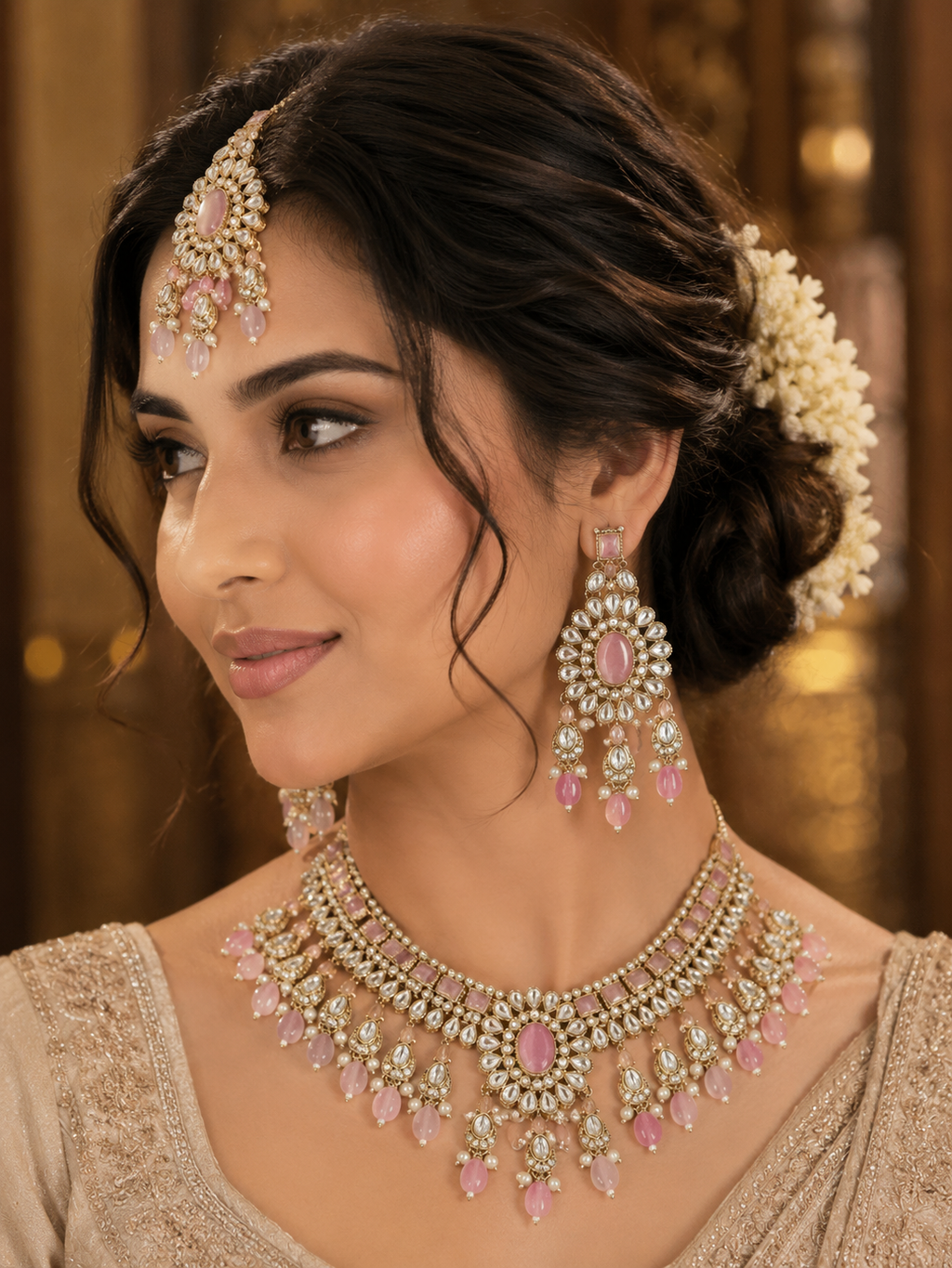 Ankuna Blush Crystal Floral Necklace Set