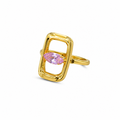 Lavender Crystal Geometric Statement Ring