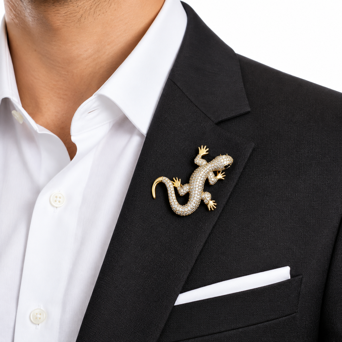 Elegant Gold Lizard Crystal Brooch
