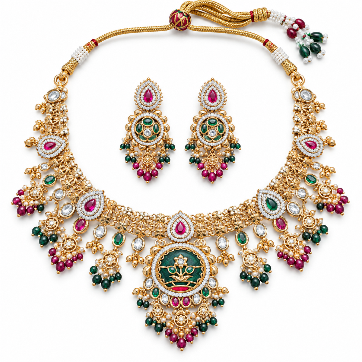 Multicolor Kundan Necklace Set with Traditional Earrings