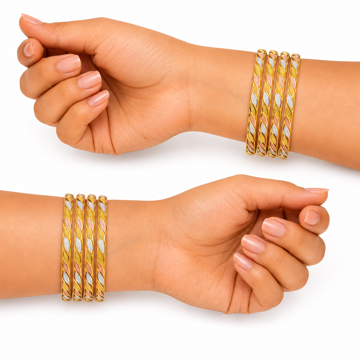 Gold Silver Twisted Leaf Pattern Bangles for Women