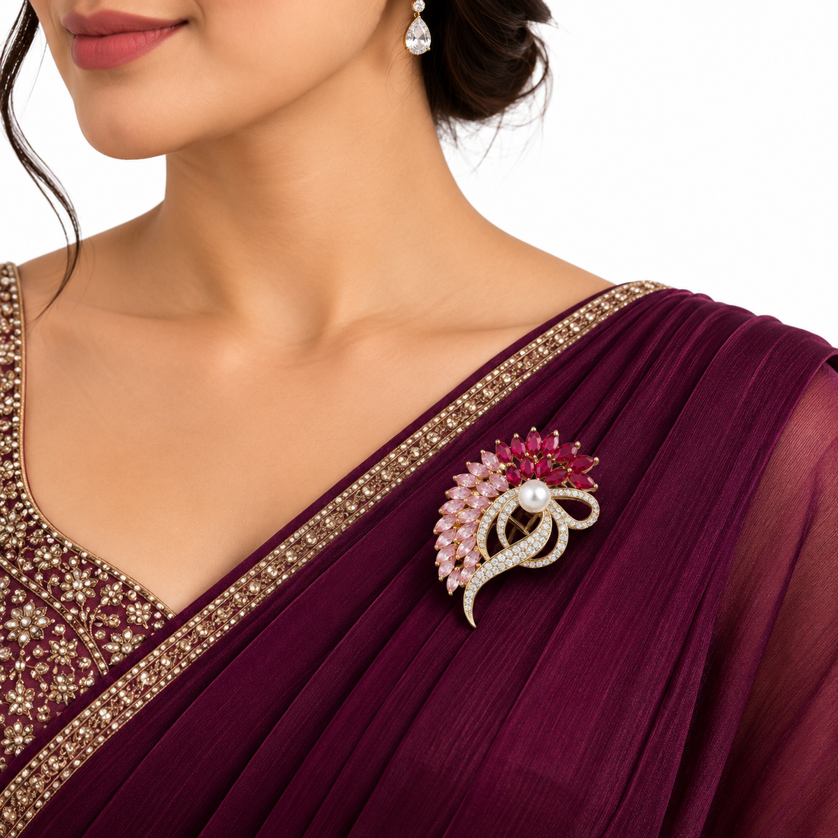 Elegant Pink Crystal Peacock Pearl Brooch