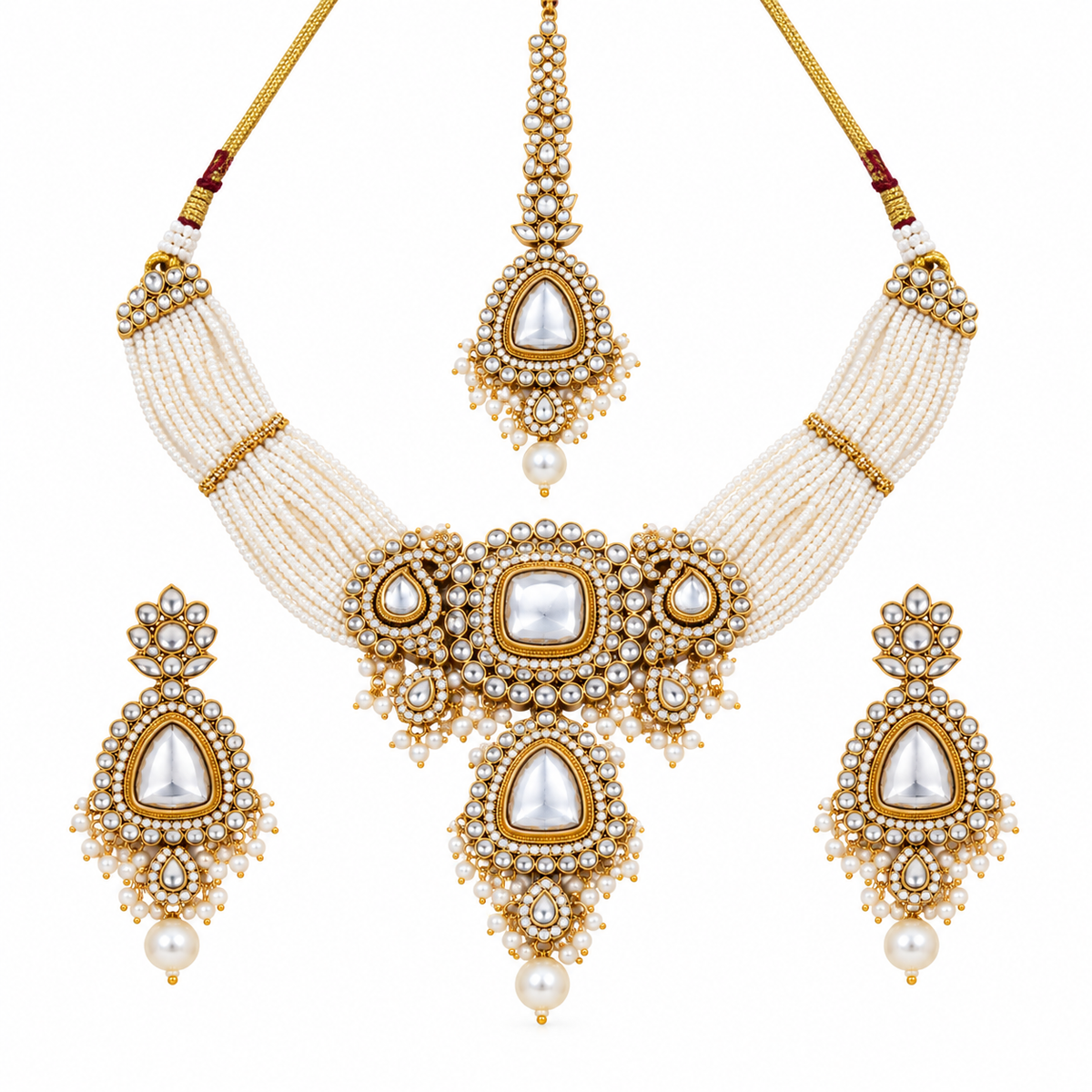 Pearl Kundan Necklace Set for Women with Earrings