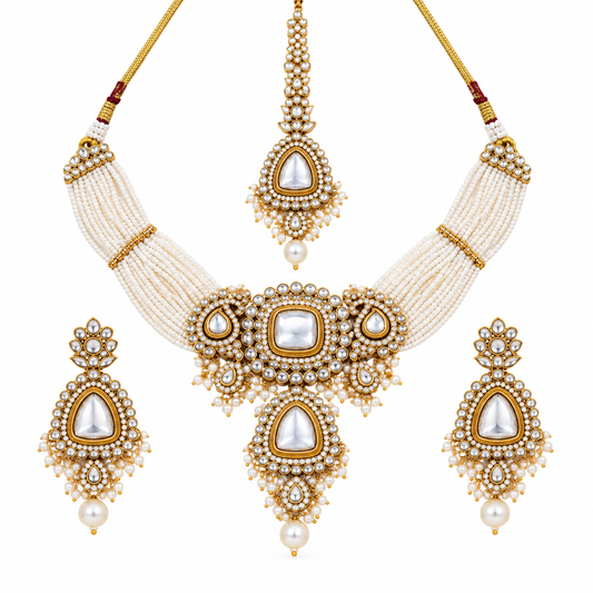 Pearl Kundan Necklace Set for Women with Earrings